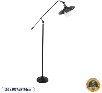 GloboStar® WYNGE 01101 Vintage Industrial Φωτιστικό Δαπέδου Μονόφωτο 1 x E27 Μαύρο Μεταλλικό με Χρυσό Ντουί Φ26 x Υ174cm