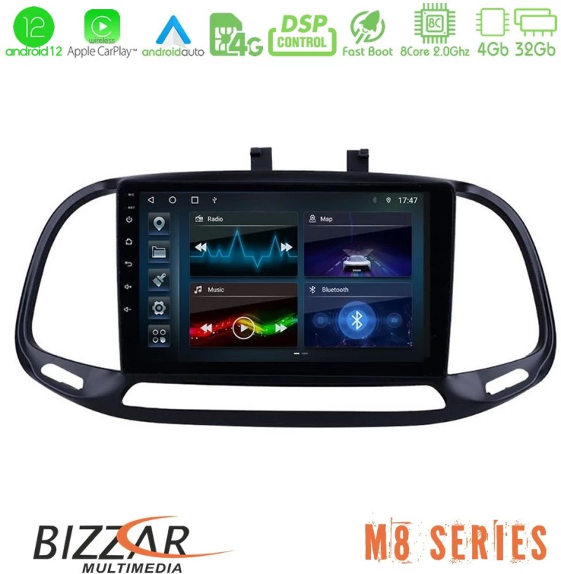 Bizzar M8 Series Fiat Doblo 2015-2022 8core Android13 4+32GB Navigation Multimedia Tablet 9"