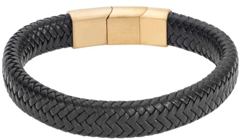 Βραχιόλι Senza Men`s Stainless Steel - Black Leather Strap SSD3261GBK