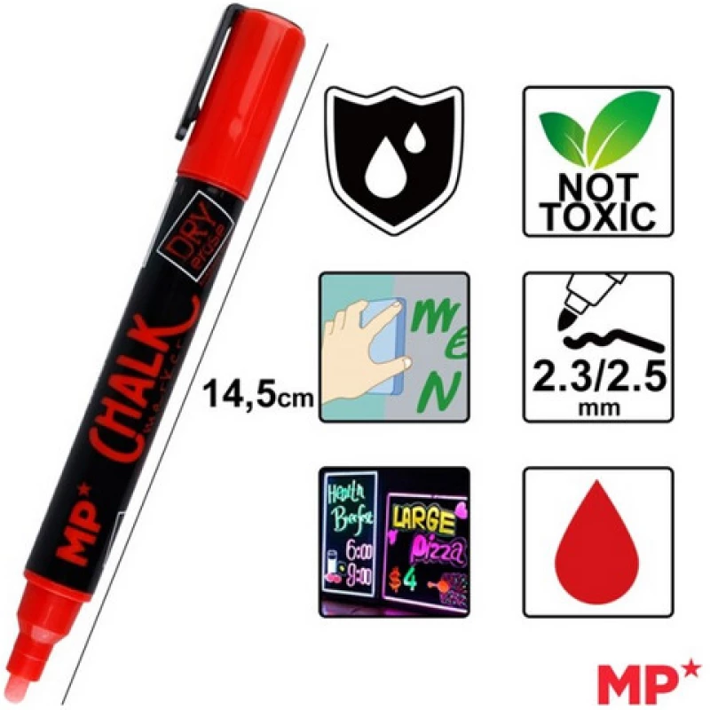 Μαρκαδόρος Υγρής Κιμωλίας MP PE551R Κόκκινο