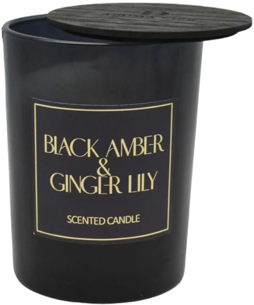 ΑΡΩΜΑΤΙΚΟ ΚΕΡΙ BLACK AMBER & GINGER LILY ΣΕ ΓΥΑΛΙΝΟ ΔΟΧΕΙΟ ΜΕ ΚΑΠΑΚΙ 8x8x10,5εκ. ANKOR