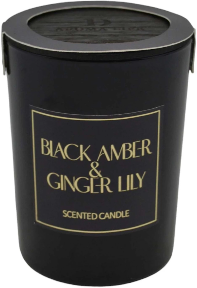 ΑΡΩΜΑΤΙΚΟ ΚΕΡΙ BLACK AMBER & GINGER LILY ΣΕ ΓΥΑΛΙΝΟ ΔΟΧΕΙΟ ΜΕ ΚΑΠΑΚΙ 8x8x10,5εκ. ANKOR