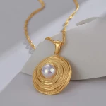 Aτσάλινο κολιέ με πέρλα (N1639)
