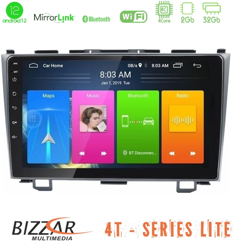 Bizzar 4T Series Honda CRV 4Core Android12 2+32GB Navigation Multimedia Tablet 9"