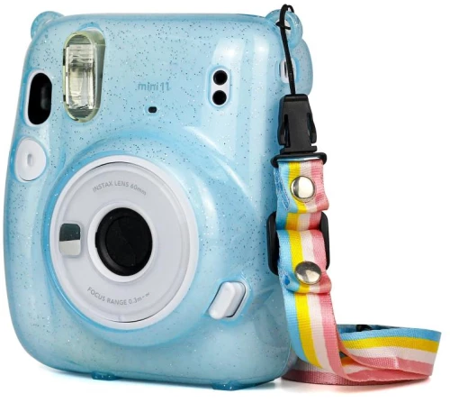 Glitter Power Crystal Case with Strap for FUJIFILM Instax mini 11 (Blue)