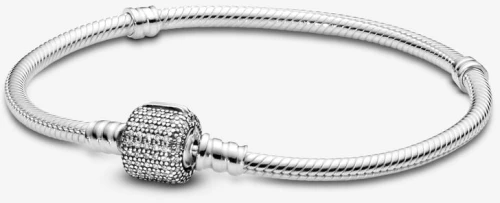 Βραχιόλι Pandora Moments με κούμπωμα σχήμα βαρελάκι με αστραφτερές πέτρες pavé σε φιδωτή αλυσίδα. 590723CZ-20
