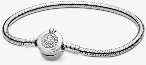 Βραχιόλι Pandora Moments με κούμπωμα σχήμα το σήμα της Pandoras  με  πέτρες pavé σε φιδωτή αλυσίδα. 599046C01-20