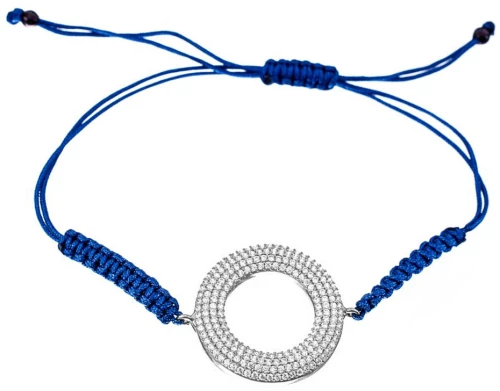 Βραχιόλι Μακραμέ μπλε με Ασημένιο Κύκλο σε Ροζ 925 Gatsa κωδ ΒΡ0808