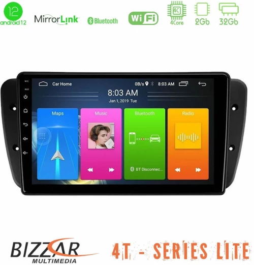 Bizzar 4T Series Seat Ibiza 2008-2012 4Core Android12 2+32GB Navigation Multimedia Tablet 9"