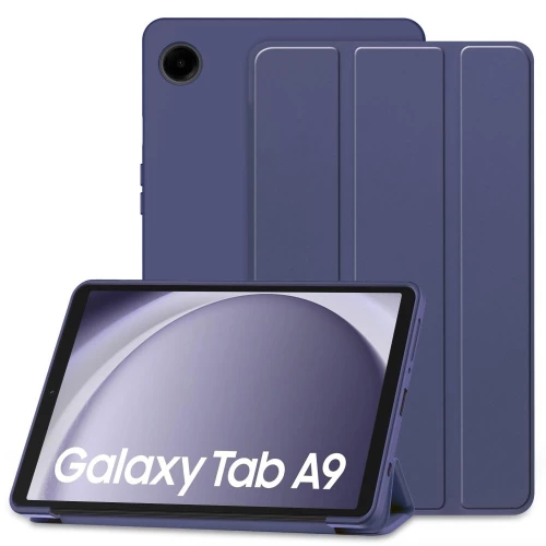Samsung Galaxy Tab A9 X110/X115 - Θήκη Tri-Fold Flip Cover με Τριπλό Στήριγμα, Ανθεκτική σε Πτώσεις, από Δερματίνη PU – Blue metallic (oem)