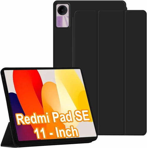 Xiaomi Redmi Pad SE 11" - Θήκη Tri-Fold Flip Cover με Τριπλό Στήριγμα, Ανθεκτική σε Πτώσεις, από Δερματίνη PU – Μαύρο (SE-40682)