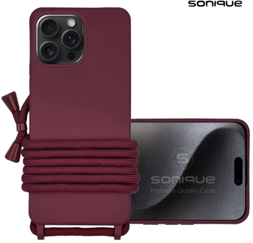 Θήκη Σιλικόνης με Κορδόνι CarryHang Sonique Apple iPhone 15 Pro Max Μπορντώ - Sonique - Μπορντώ - iPhone 15 Pro Max - Θήκες Πλάτης