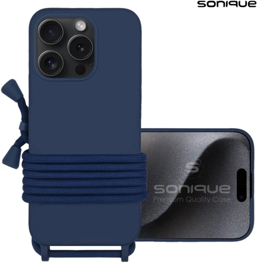 Θήκη Σιλικόνης με Κορδόνι CarryHang Sonique Apple iPhone 15 Pro Μπλε Σκούρο - Sonique - Μπλε Σκούρο - iPhone 15 Pro - Θήκες Πλάτης