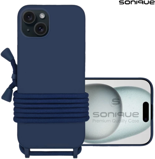 Θήκη Σιλικόνης με Κορδόνι CarryHang Sonique Apple iPhone 15 Plus Μπλε Σκούρο - Sonique - Μπλε Σκούρο - iPhone 15 Plus - Θήκες Πλάτης