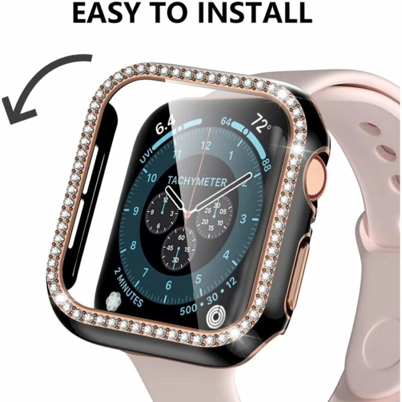 2-In-1 Diamonds Case Black + Tempered Glass Apple Watch 42mm