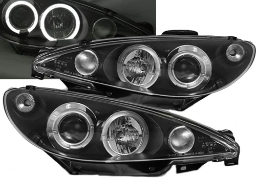 Μπροστινά Φανάρια Set Για Peugeot 206 02-07 Angel Eyes Μαύρα H1/H1 Sonar