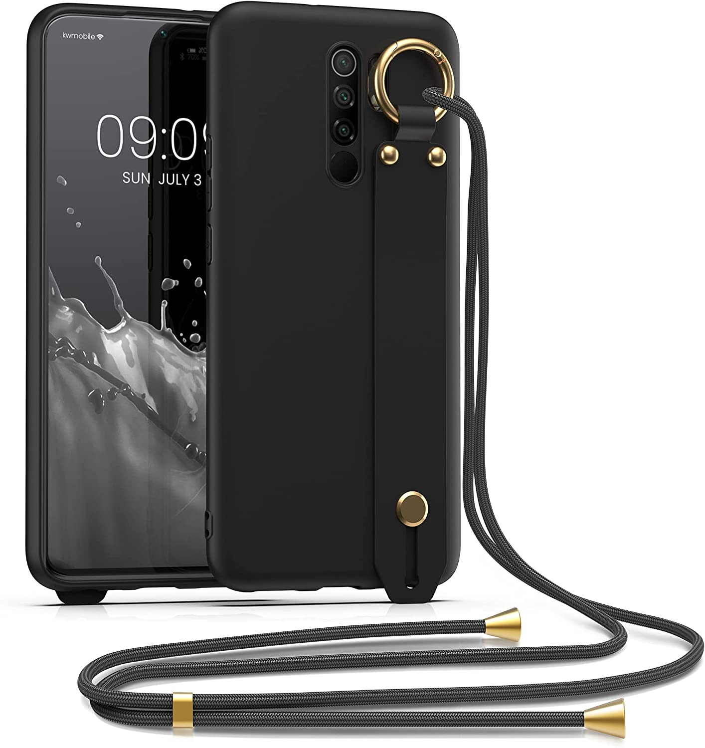 KWmobile Θήκη Σιλικόνης με Λουράκι Λαιμού και Finger Holder - Xiaomi Redmi 9 - Black (57329.01)