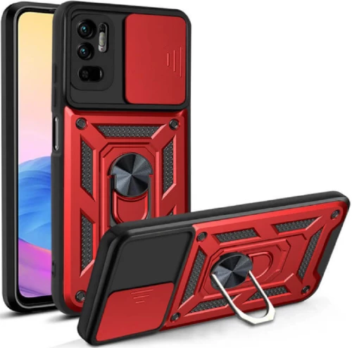 Bodycell Armor Slide - Ανθεκτική Θήκη Xiaomi Redmi Note 10 5G με Κάλυμμα για την Κάμερα & Μεταλλικό Ring Holder - Red (5206015017346)