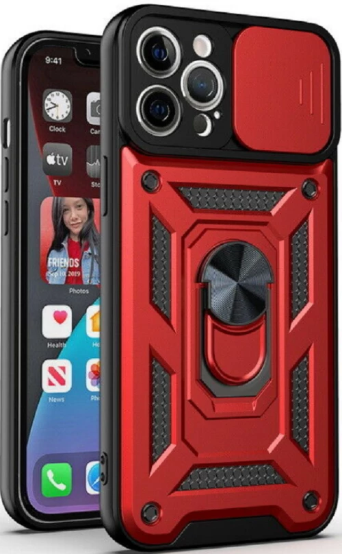 Bodycell Armor Slide - Ανθεκτική Θήκη Apple iPhone 13 Pro με Κάλυμμα για την Κάμερα & Μεταλλικό Ring Holder - Red (5206015003462)