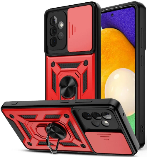 Bodycell Armor Slide - Ανθεκτική Θήκη Samsung Galaxy A52 / A52s 5G με Κάλυμμα για την Κάμερα & Μεταλλικό Ring Holder - Red (5206015004735)