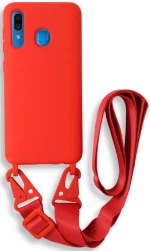Bodycell Θήκη Σιλικόνης με Λουράκι Λαιμού - Samsung Galaxy A30 - Red (5206015001338)
