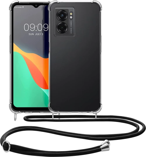 KWmobile Διάφανη Θήκη Σιλικόνης με Λουράκι Λαιμού - Oppo A77 5G - Transparent / Black (59896.01)