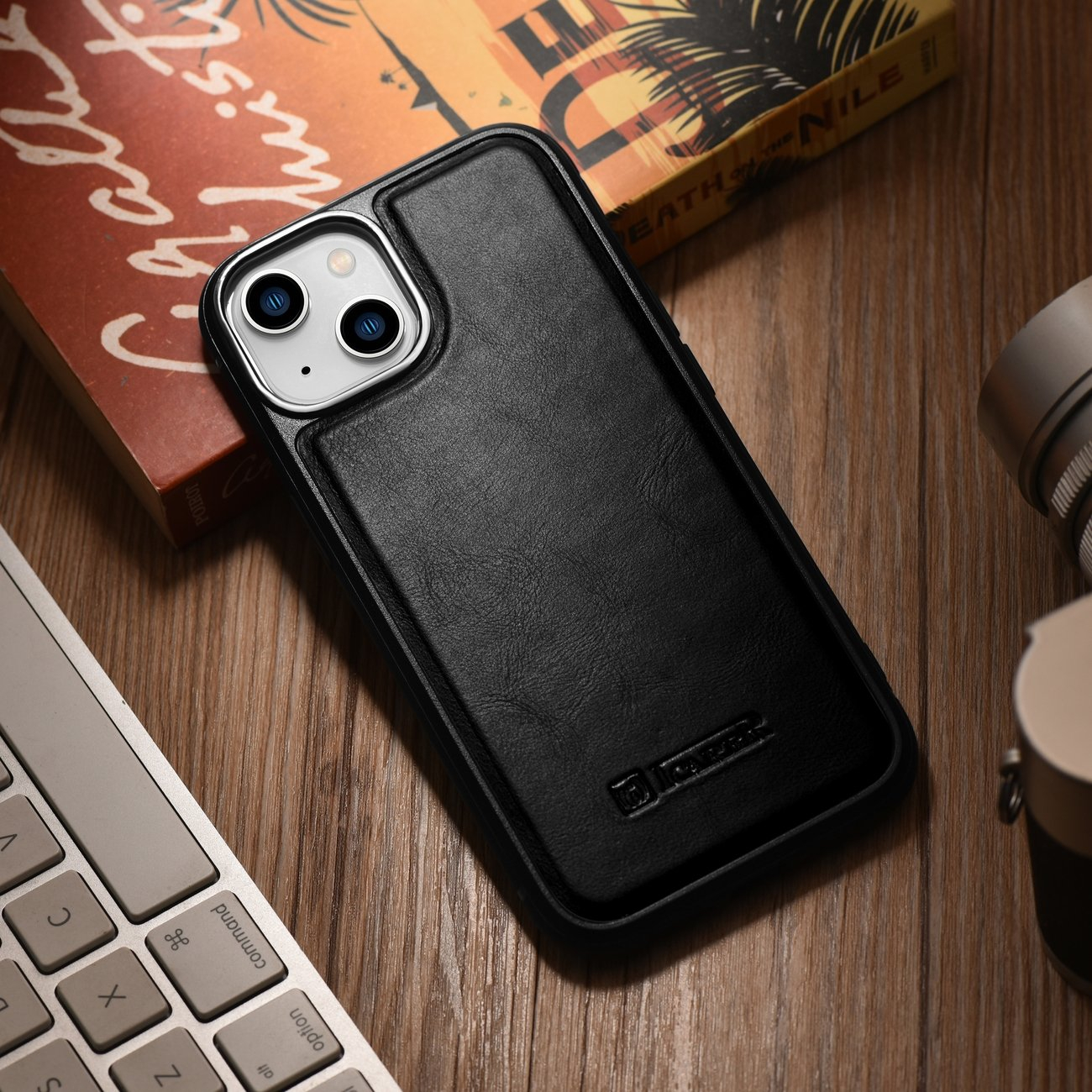 iCarer Oil Wax Leather Cover - Δερμάτινη Θήκη με TPU Bumper - Apple iPhone 14 Plus - Black (WMI14220719-BK)