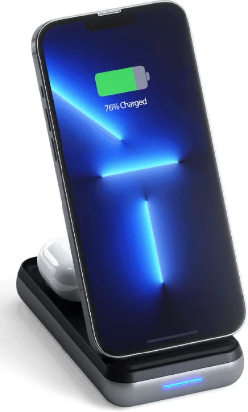 Satechi Duo Wireless Charger Power Stand - Βάση Ασύρματης Φόρτισης Qi 10W για Smartphone / Smartwatch / Airpods & Galaxy Buds και PowerBank 10.000 mAh με 1 x Type-C 18W - Space Gray (ST-UCDWPBSM)