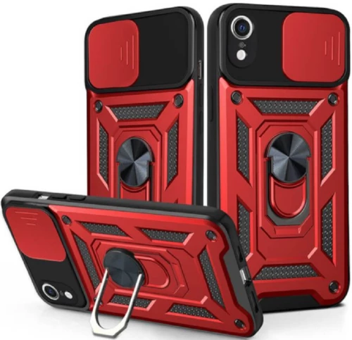 Bodycell Armor Slide - Ανθεκτική Θήκη Apple iPhone XR με Κάλυμμα για την Κάμερα & Μεταλλικό Ring Holder - Red (5206015014048)