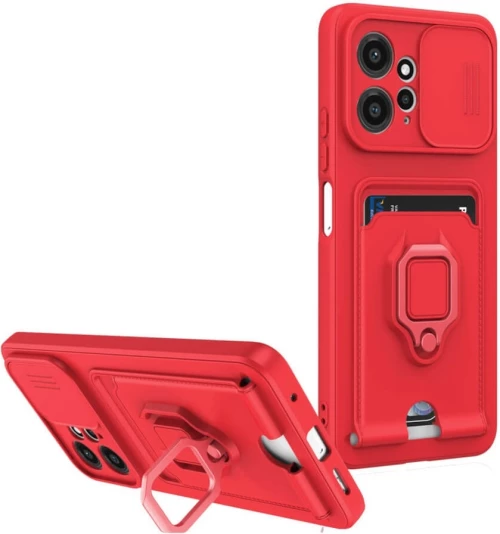 Bodycell Multifunction - Ανθεκτική Θήκη Xiaomi Redmi Note 12 4G με Λουράκι Λαιμού / Κάλυμμα Κάμερας / Ring Holder / Υποδοχή Κάρτας - Red (5206015072468)