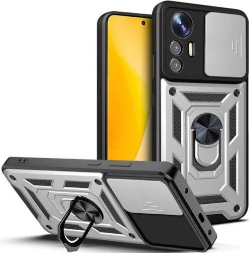Bodycell Armor Slide - Ανθεκτική Θήκη Xiaomi 12 Lite με Κάλυμμα για την Κάμερα & Μεταλλικό Ring Holder - Silver (5206015009594)