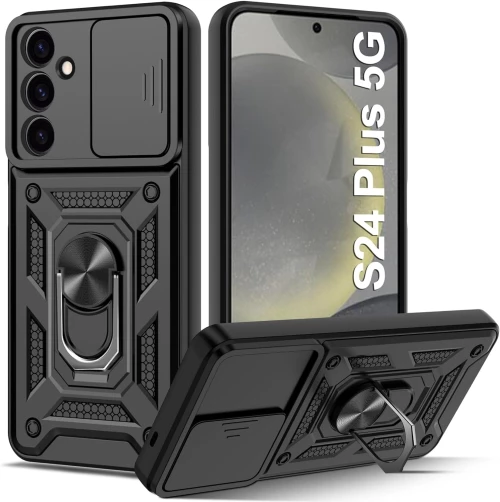 Ανθεκτική Θήκη με Κάλυμμα για την Κάμερα & Μεταλλικό Ring Holder - Samsung Galaxy S24 Plus - Bodycell Armor Slide  - Black (5206015072680)