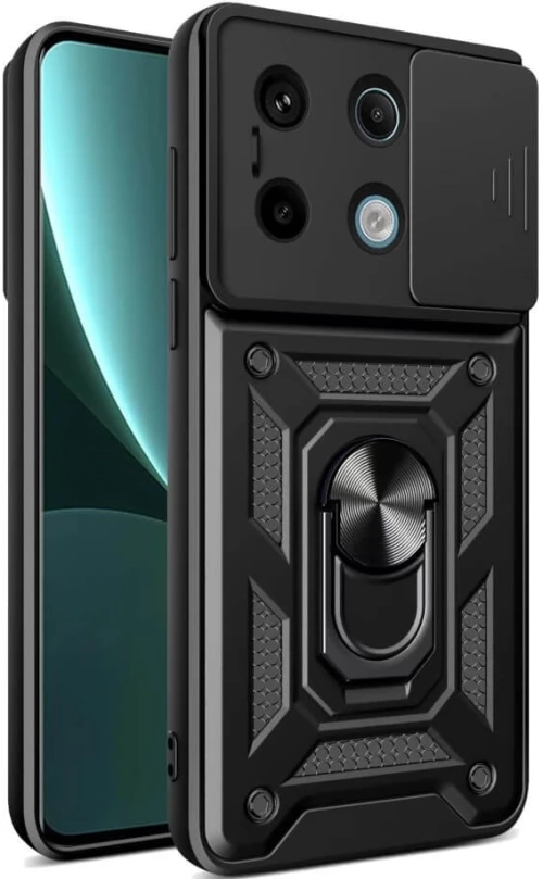 Ανθεκτική Θήκη με Κάλυμμα για την Κάμερα & Μεταλλικό Ring Holder - Xiaomi Redmi Note 13 Pro 5G / Poco X6 - Bodycell Armor Slide - Black (5206015072833)
