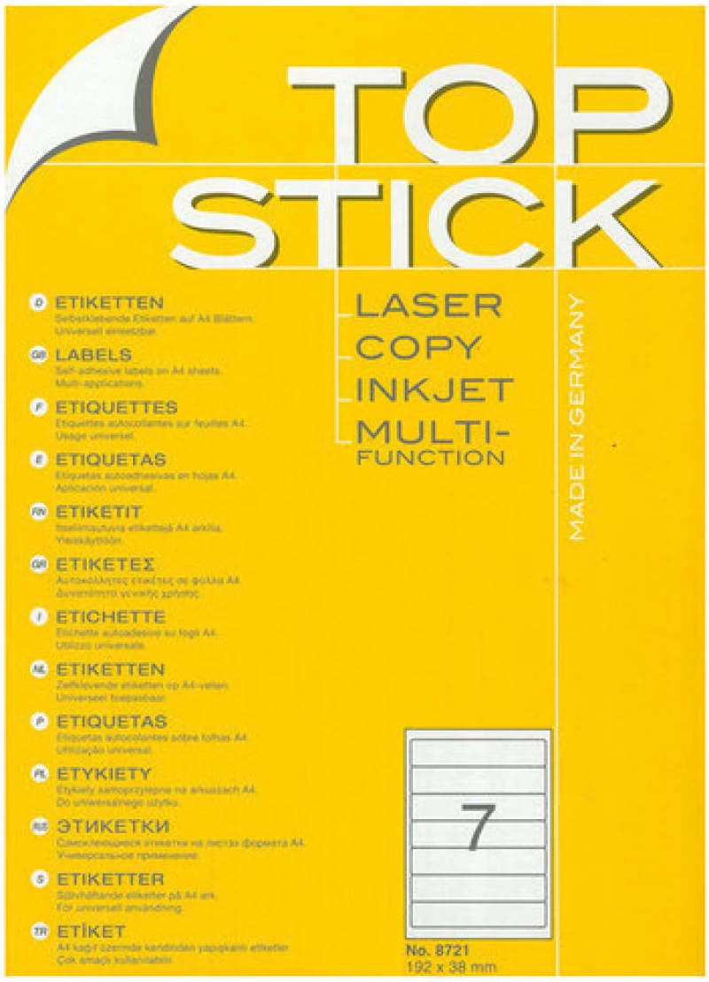 Αυτοκόλλητες Ετικέτες Topstick 192x38mm No 8721