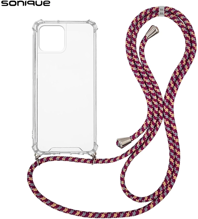 Θήκη Σιλικόνης με Κορδόνι Sonique Armor Clear Apple iPhone 15 Rainbow Μπορντό - Sonique - Rainbow Μπορντό - iPhone 15 - Θήκες Πλάτης