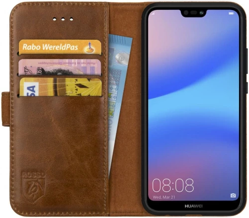 Rosso Deluxe Δερμάτινη Θήκη Πορτοφόλι Huawei P20 Lite - Brown (8719246139314)