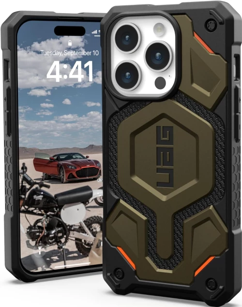 UAG Monarch Pro - Ανθεκτική Θήκη MagSafe - Apple iPhone 15 Pro - Kevlar Elemental Green (11422111397B)