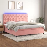 Κρεβάτι Boxspring με Στρώμα & LED Ροζ 200x200 εκ. Βελούδινο Ροζ 3136328