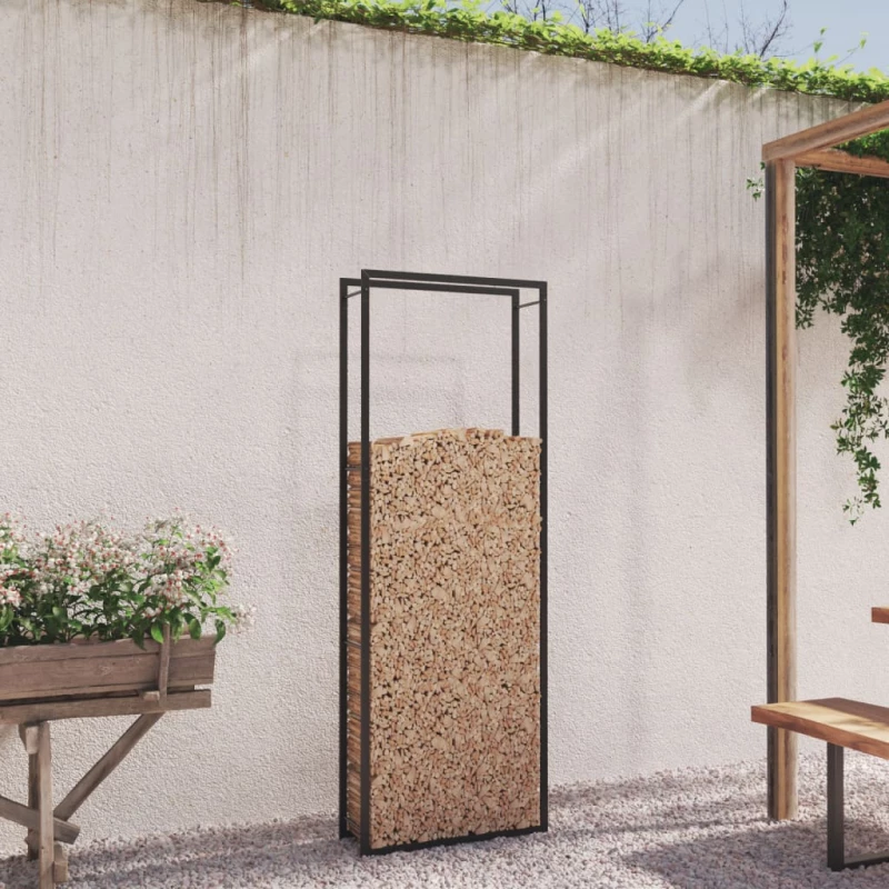 Ραφιέρα Καυσόξυλων Ματ Μαύρο 80 x 28 x 222 εκ. Ατσάλι 350309