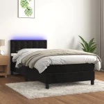 Κρεβάτι Boxspring με Στρώμα & LED Μαύρο 90x190 εκ. Βελούδινο Μαύρο 3134617