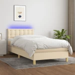 Κρεβάτι Boxspring με Στρώμα & LED Κρεμ 90x200 εκ. Υφασμάτινο Κρεμ 3134010