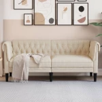 Καναπές Διθέσιος Chesterfield Κρεμ Υφασμάτινος Κρεμ 372554