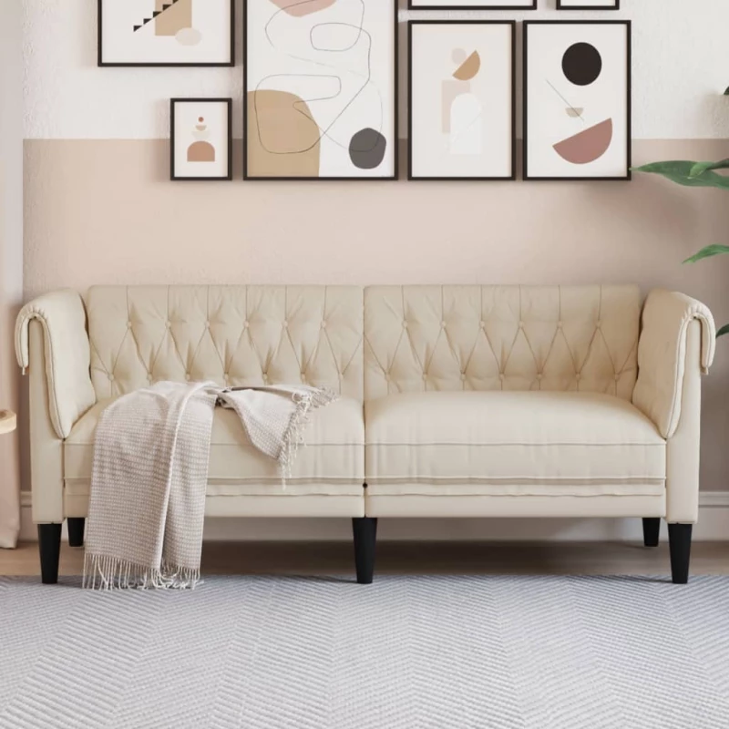 Καναπές Διθέσιος Chesterfield Κρεμ Υφασμάτινος Κρεμ 372554