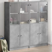 Βιβλιοθήκη με Πόρτες Γκρι Σκυροδέματος 136x37x142 εκ Επεξ. Ξύλο Γκρι 3206527