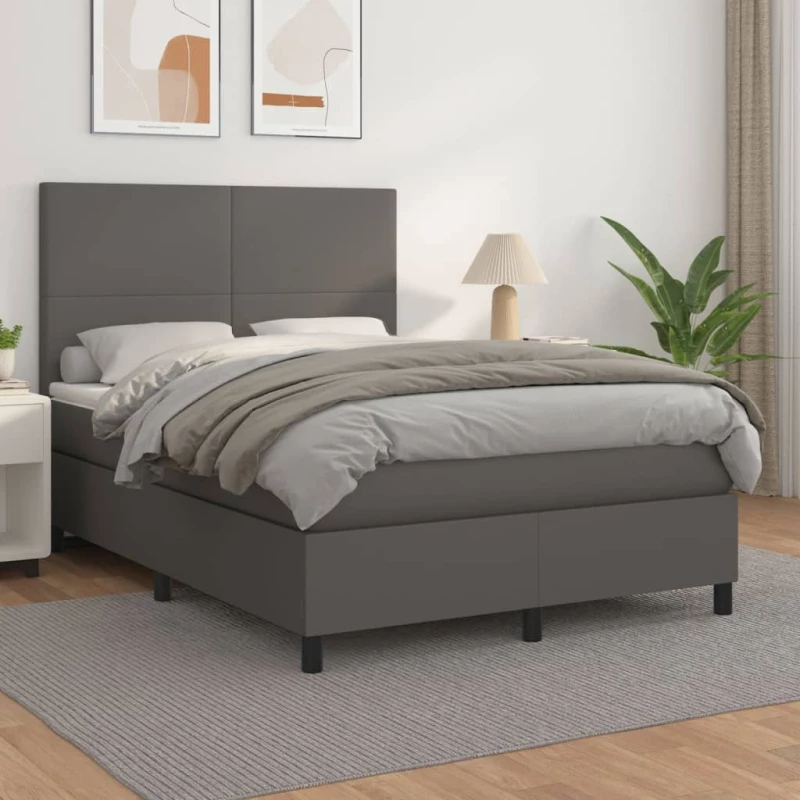 Κρεβάτι Boxspring με Στρώμα Γκρι 140x190εκ. από Συνθετικό Δέρμα Γκρι 3142723