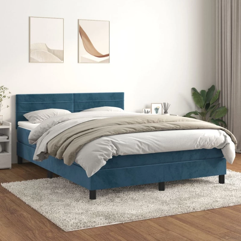 Κρεβάτι Boxspring με Στρώμα Σκούρο Μπλε 140x190 εκ. Βελούδινο Μπλε 3141363