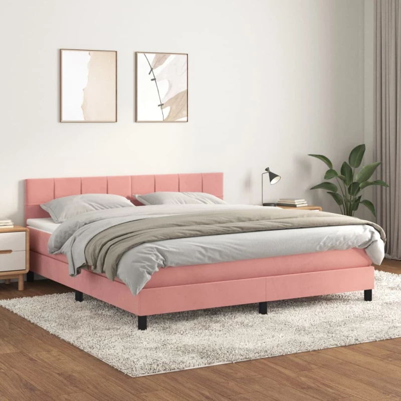Κρεβάτι Boxspring με Στρώμα Ροζ 160x200 εκ. Βελούδινο Ροζ 3141316