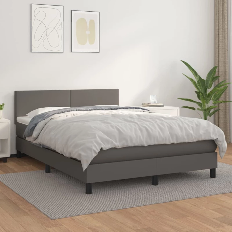 Κρεβάτι Boxspring με Στρώμα Γκρι 140x200εκ. από Συνθετικό Δέρμα Γκρι 3141009