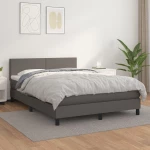 Κρεβάτι Boxspring με Στρώμα Γκρι 140x200εκ. από Συνθετικό Δέρμα Γκρι 3141009