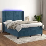 Κρεβάτι Boxspring με Στρώμα & LED Σκ. Μπλε 140x200εκ. Βελούδινο Μπλε 3139569